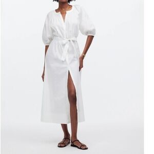 Madewell White Puff Sleeve Button Front Maxi Dress Tie Waist Summer Bridal